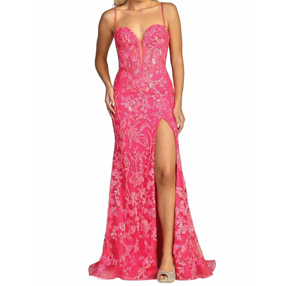 NEW LET'S SEE STYLE corset dress in fushia